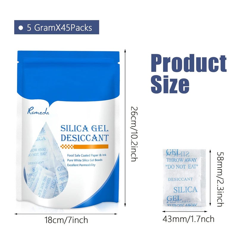 Romeda 55 Pcs 5 Gram Silica Gel Packs, Transparent Desiccant, Desiccant Packets for Storage, Moisture Packs for Spices Jewelry Shoes Boxes Electronics Storage - Image 2